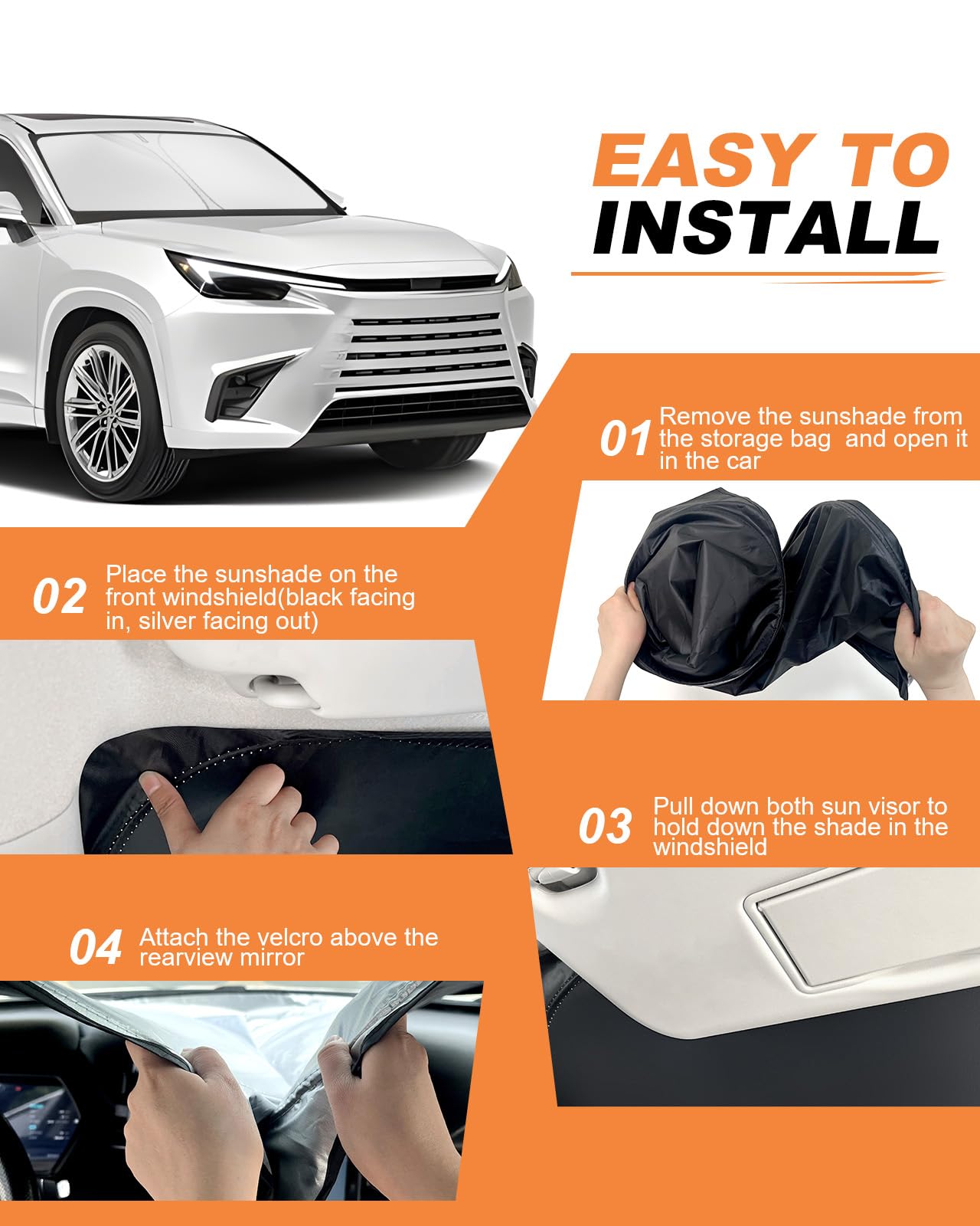 LungsiMotor Front Windshield Sun Shade Custom Fit for 2024-2025 Le-xus TX TX350/500h/550h+, Block UV Rays Foldable Sunshade Sun Visor Accessories