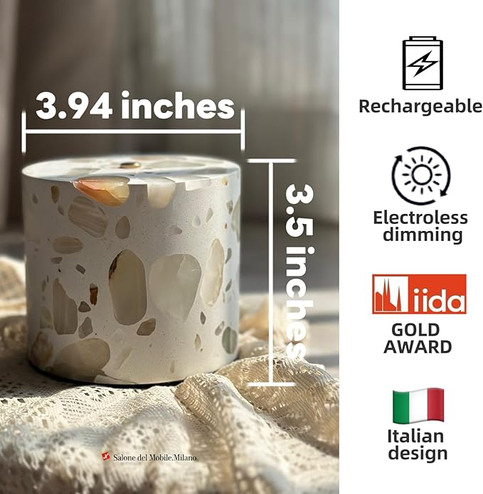 FONGLIGHT 2025 New Ivory White Small Table Lamp, Stone Material,Cordless Table Lamp,3.5"Rechargeable Table Lamp ,Battery Operated Bedside Lamps,3 Colors Touch Dimmable for Bedroom Bathroom Bar Kitchen photo 2