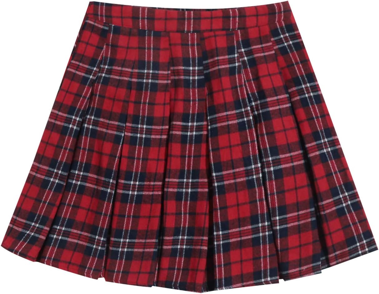 WDIRARA Women's Plaid High Waist Pleated Skater A Line Uniform Mini Skirt