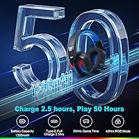 Vista 5 de Fachixy - Auriculares inalámbricos para juegos con micrófono para PC, PS5, PS4, auriculares Bluetooth para juegos - Carga rápida, batería de 50