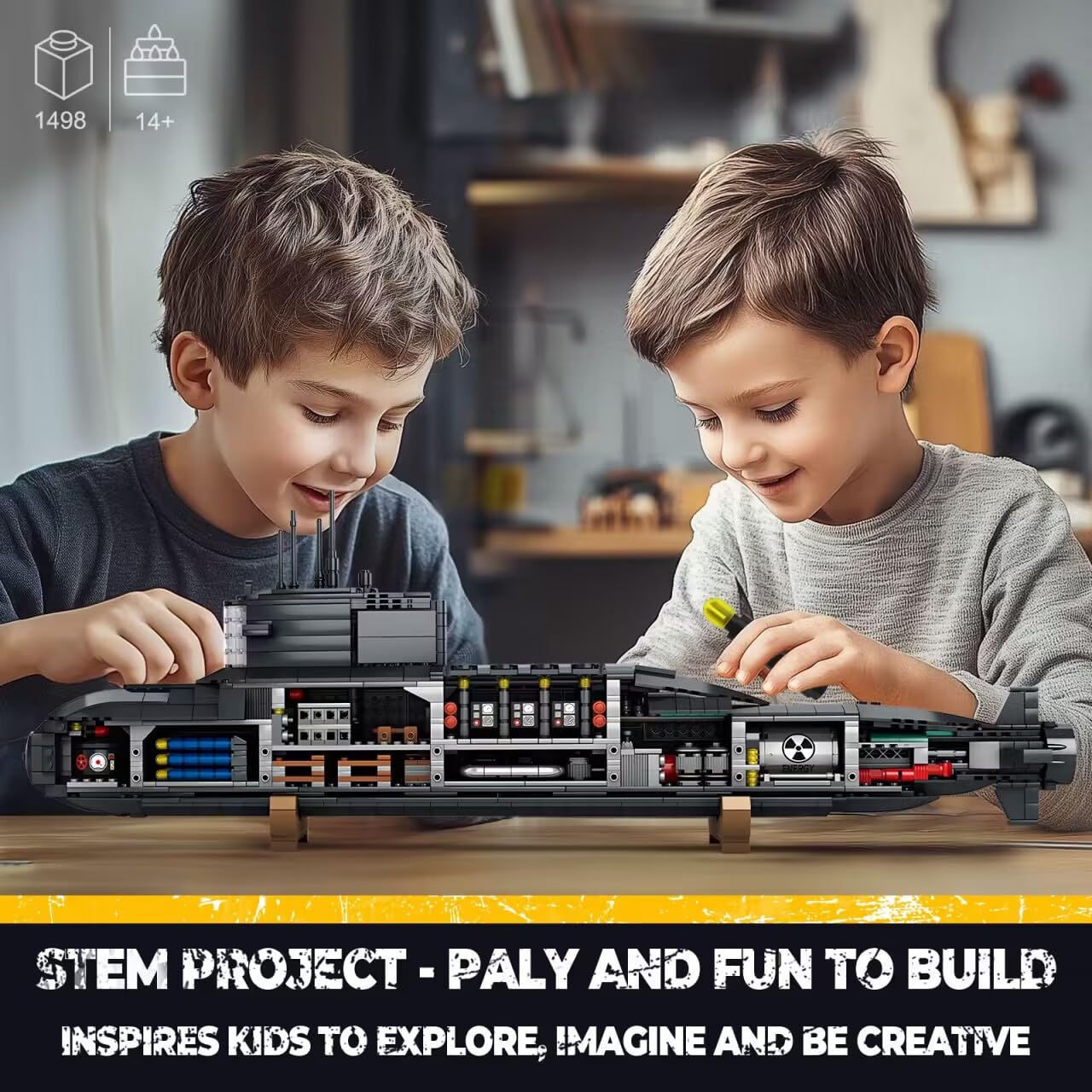 Strategic Nuclear Submarine Toy Building Blocks Set for Adult Kids, WW2 Historical Military Battleship Model Kit with Light, Home Office Decor Collection, Gift for Men Boys Teens 14 16+ (1498cs)