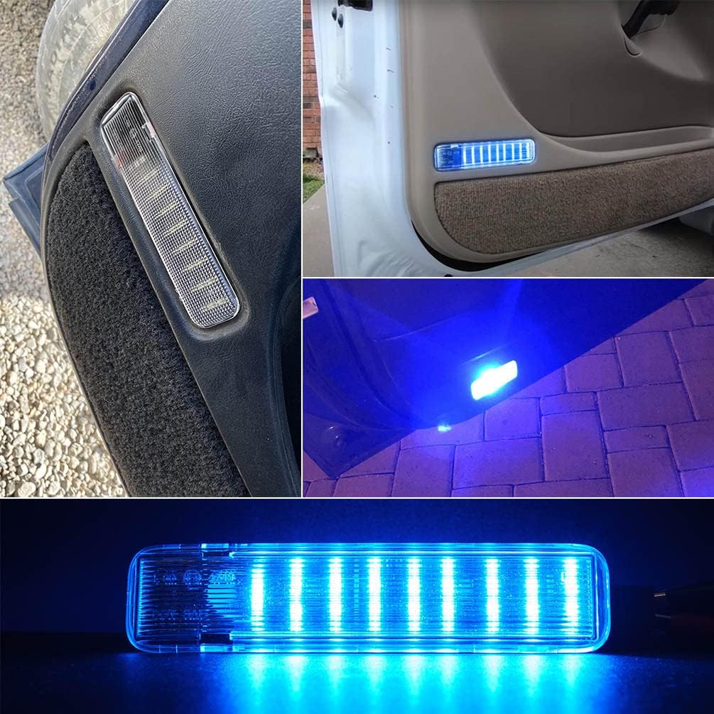 4/Pcs H2 Led Door Panel Lamp Lights for H-ummer H2 2003 2004 2005 2006 2007 2008 2009 Ice Blue LED Under Doors Footwell Courtesy Step Projector Warning Lights Assembly Replace OEM 15021518 15021517
