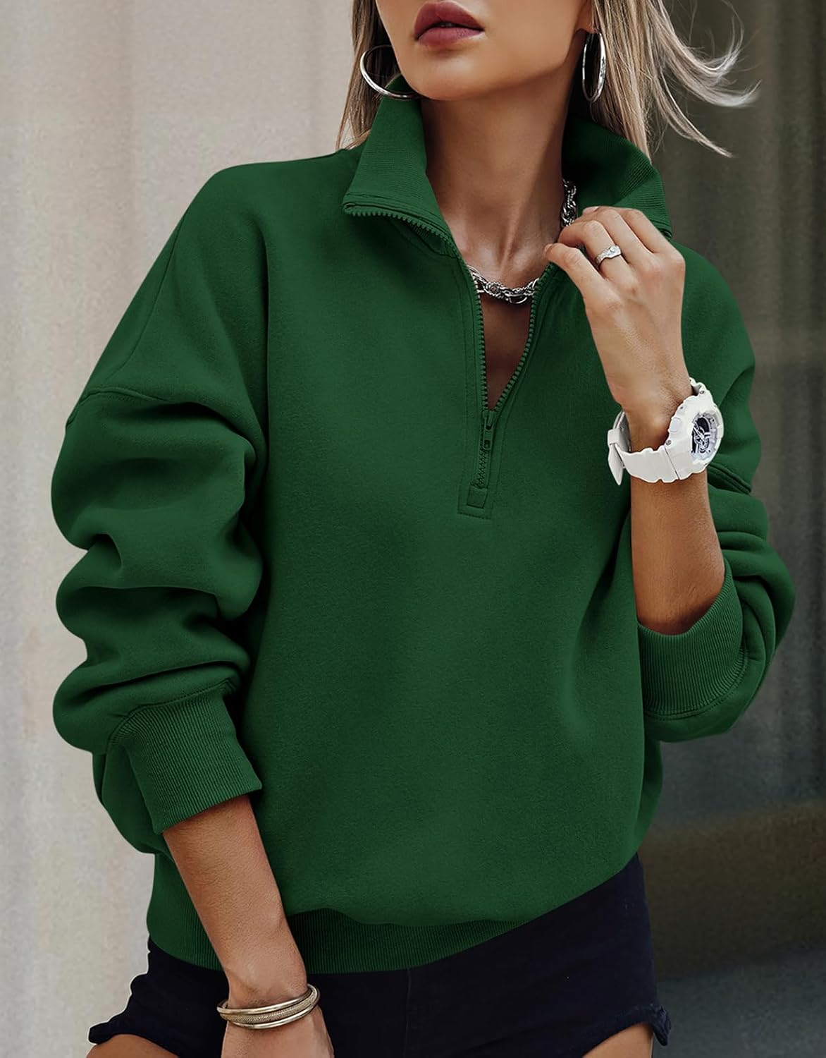 PRETTYGARDEN Womens Half Zip Oversized Sweatshirts Fleece Hoodies 2026 Trendy Long Sleeve Pullover Tops Y2k Spring Outfits - Image 7