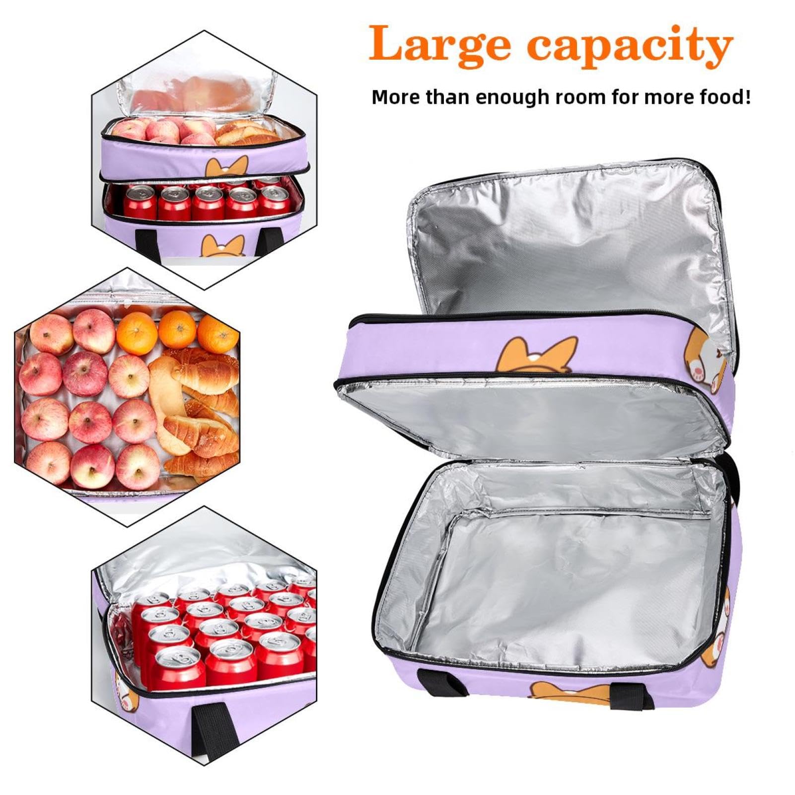 Grand sac à déjeuner isotherme pour homme et femme, double couche, étanche, étanche, réutilisable, sac fourre-tout pour le travail, l'école, le pique-nique, la plage, le camping, les voyages, motif