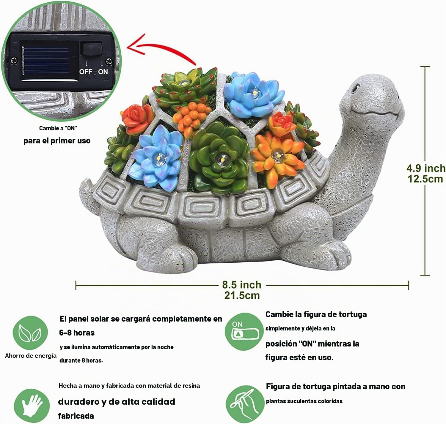Yeomoo Figuras Solares de Jardín de Tortuga para Exterior, con Suculentas y 7 Luces LED para Decoración de Balcón en Casa, Figura Kawaii Regalos para Mujeres/Mamá para Decoración de Habitación y