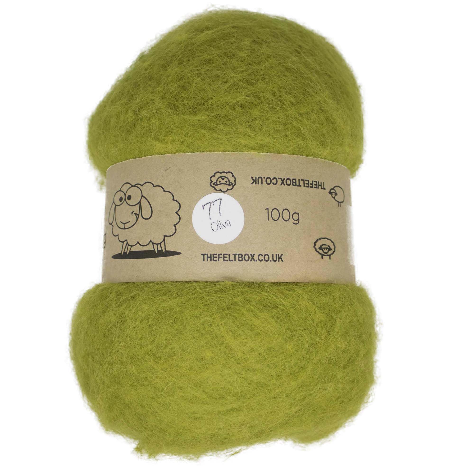 Olive #77 Carded Wool for Needle Felting – Short Fibre Batt 100g | Craft Wool for Dry Felting, Toys, Animals, Beginners