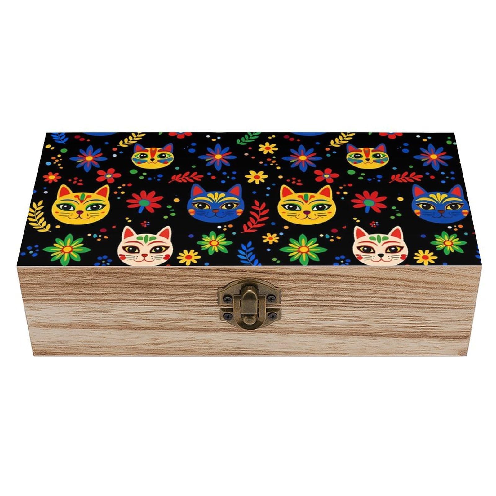 HLBSDM Day of The Dead Halloween Sugar Cat Skull 01 Wooden Storage Box
