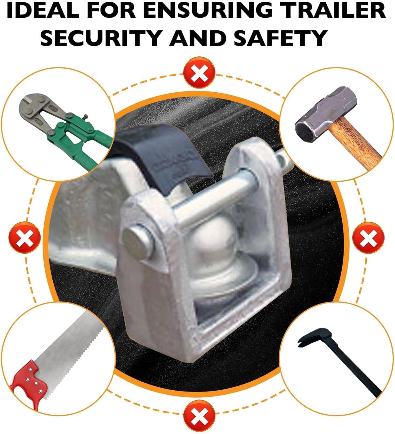 HQPASFY TL-20 Hitch Lock Fits for Bulldog Style Couplers, Hitch Coupler Lock with Keyed Padlock, Heavy-Duty Trailer Hitch Lock with Pin for Bulldog Style Couplers - Silver