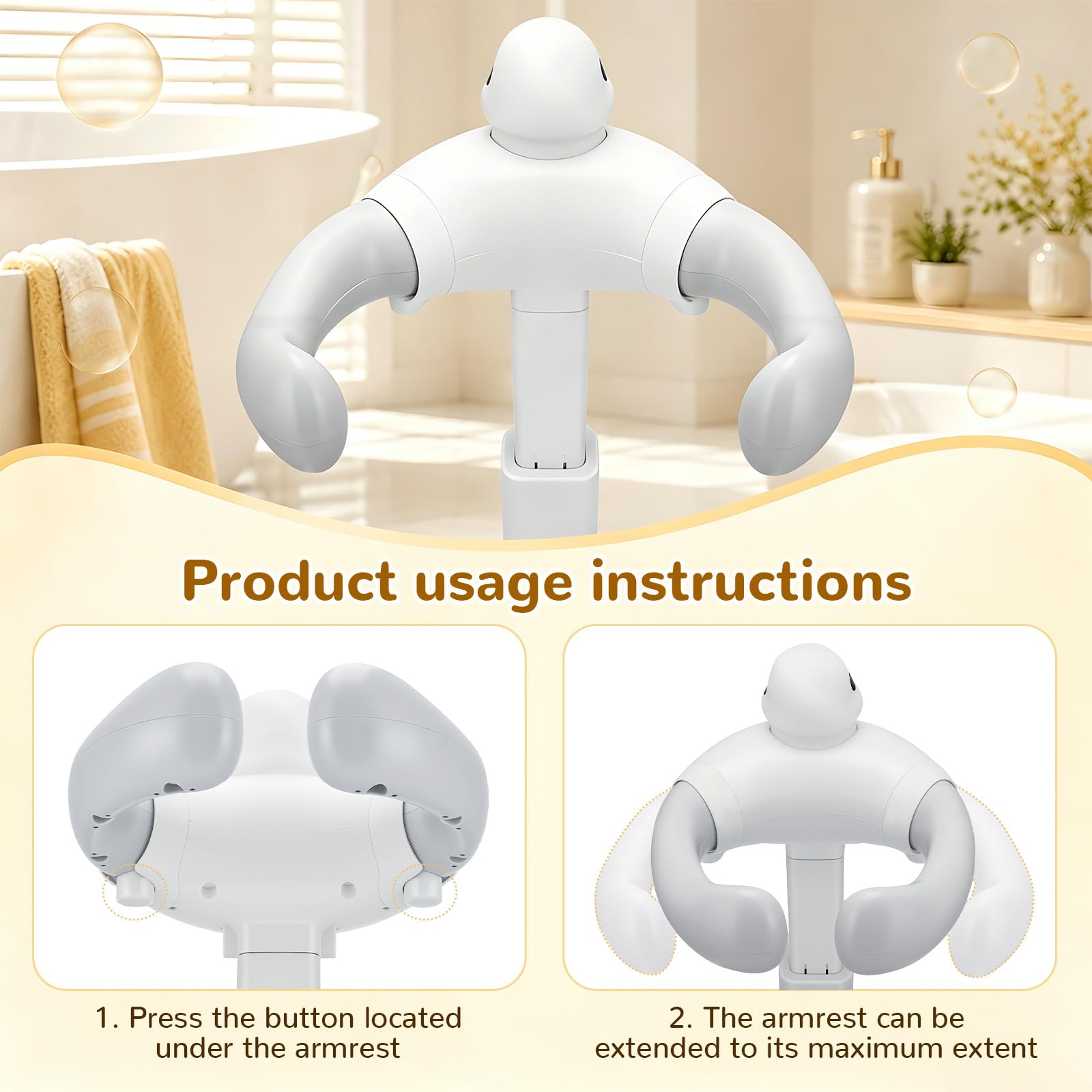 Supporto Doccia Bambini in Piedi con Bracciolo Semiautomatico, Altezza Regolabile 45-63 Cm, Sedile Doccia Antiscivolo, Schienale Ergonomico, Base Stabile, Include Papera Squittente (Grigio-Bianco)