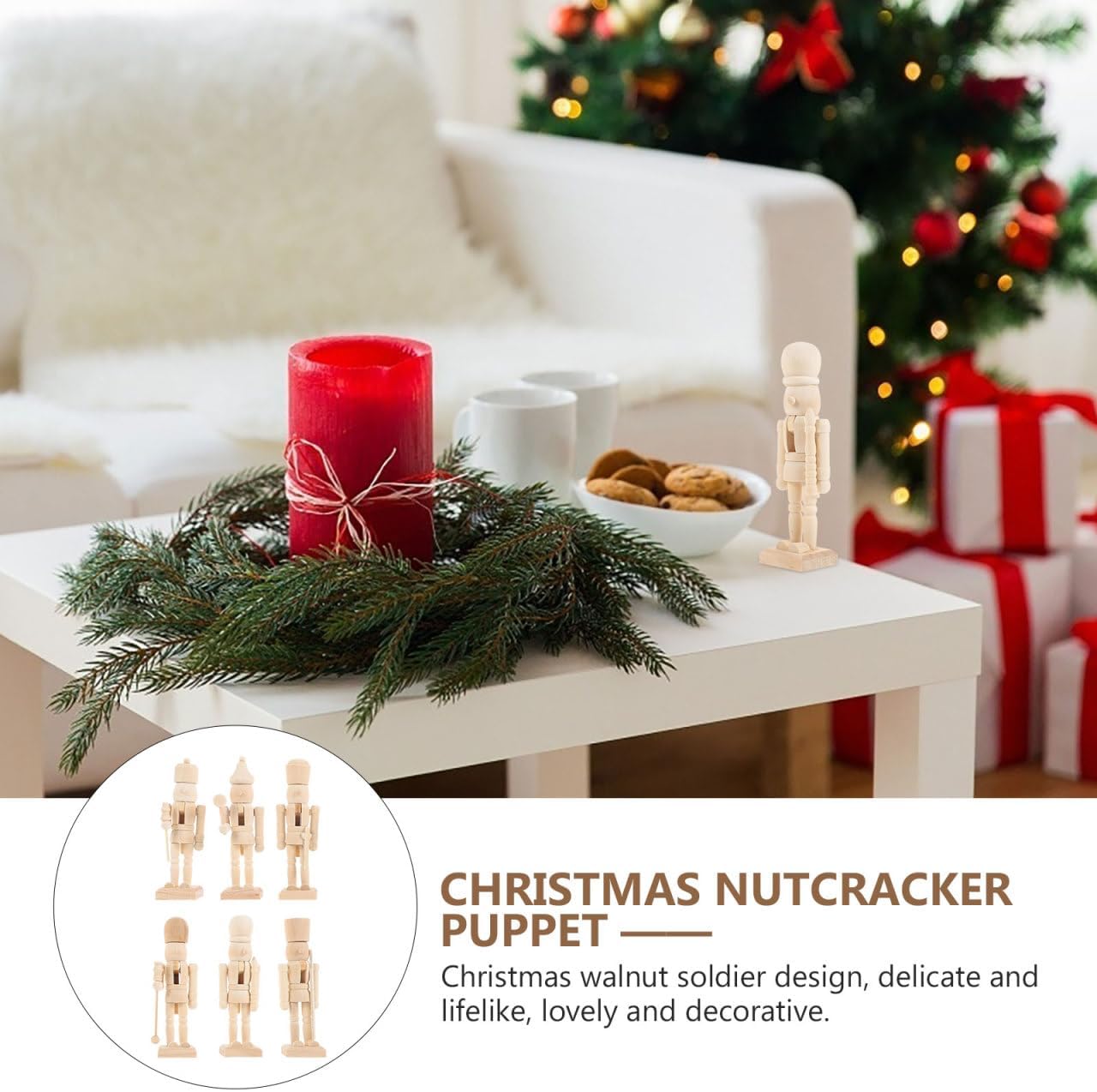 DECHOUS 6Pcs Unfinished Wooden Christmas Nutcrackers to Paint - 5 Inch Small Paintable Nutcracker Figures Ornaments Christmas Decor Holiday Crafts