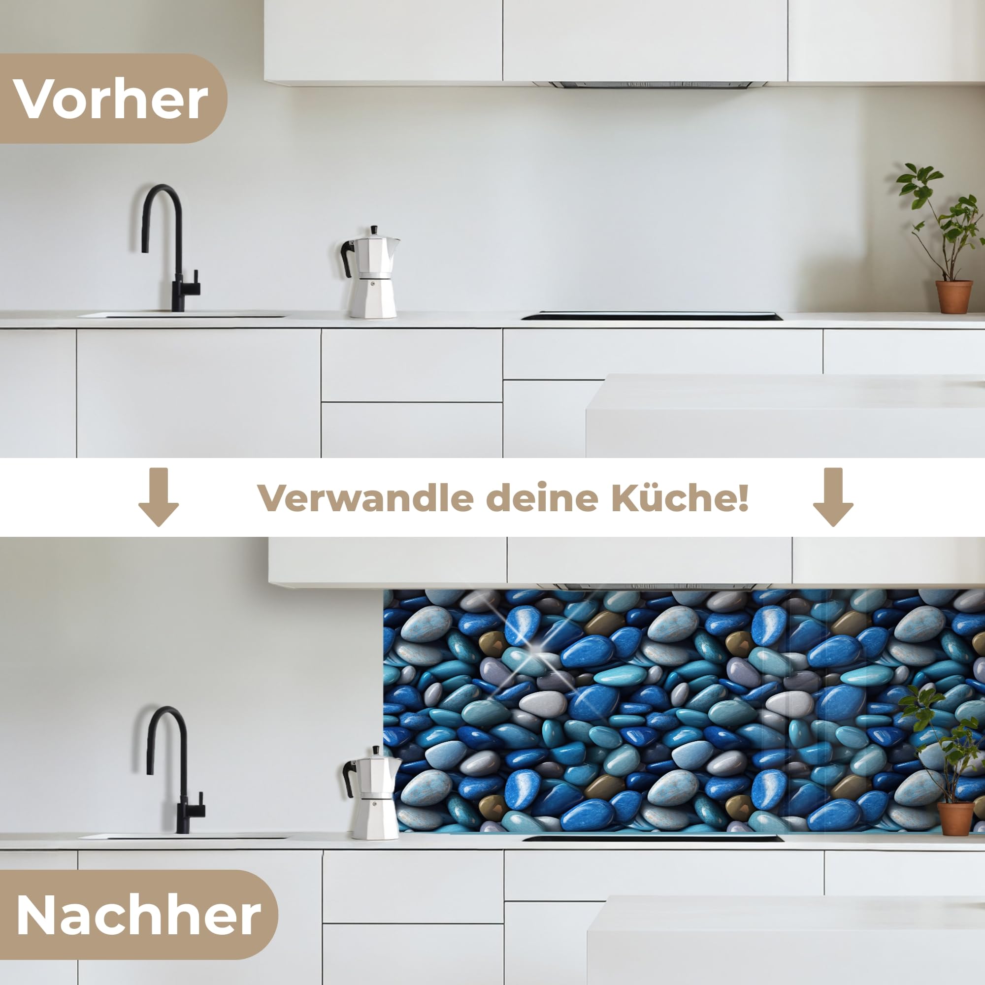 KitchenYeah© Küchenrückwand 80x200 cm Selbstklebende Kitchen Wall Protector Küchen Rückenwand Küchenfronten Küchenrückwände Küche Wand Blaue - Ozean - Kiesel