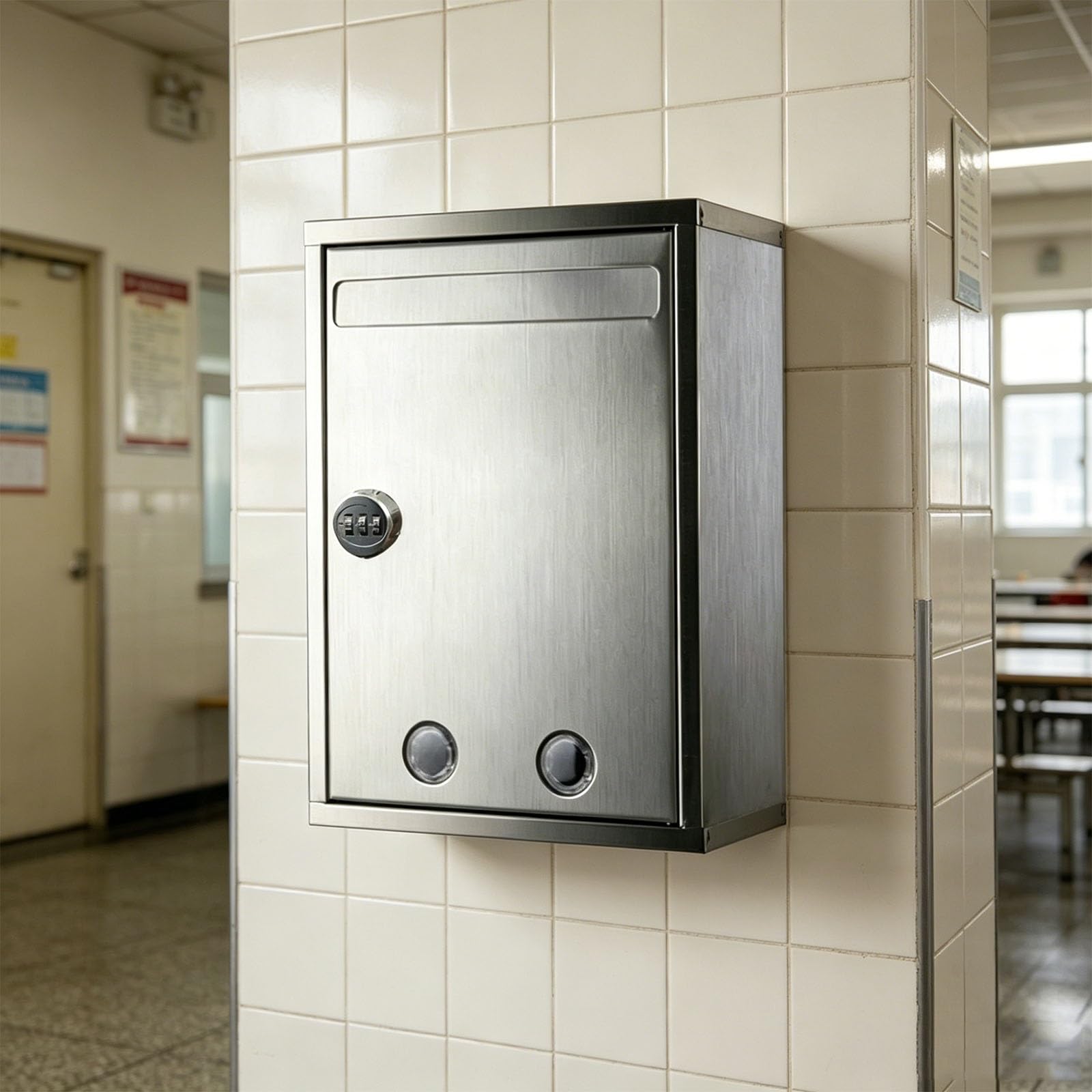 Stainless Steel Ballot Box for Voting, Donation Box for Fundraising with Combination Lock, Wall Mounted Locking Mailbox for Fundraising and Voting(10.43in)