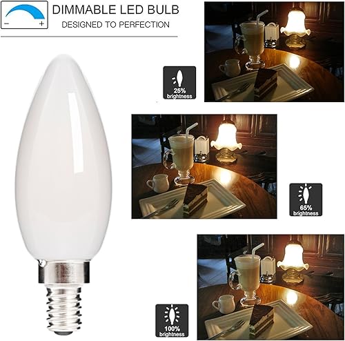 Miniatura 2 de HOLA Bombilla LED para candelabro, bombilla LED equivalente a 40 W, bombilla LED regulable, base E12, bombilla de filamento LED blanco frío de 4000