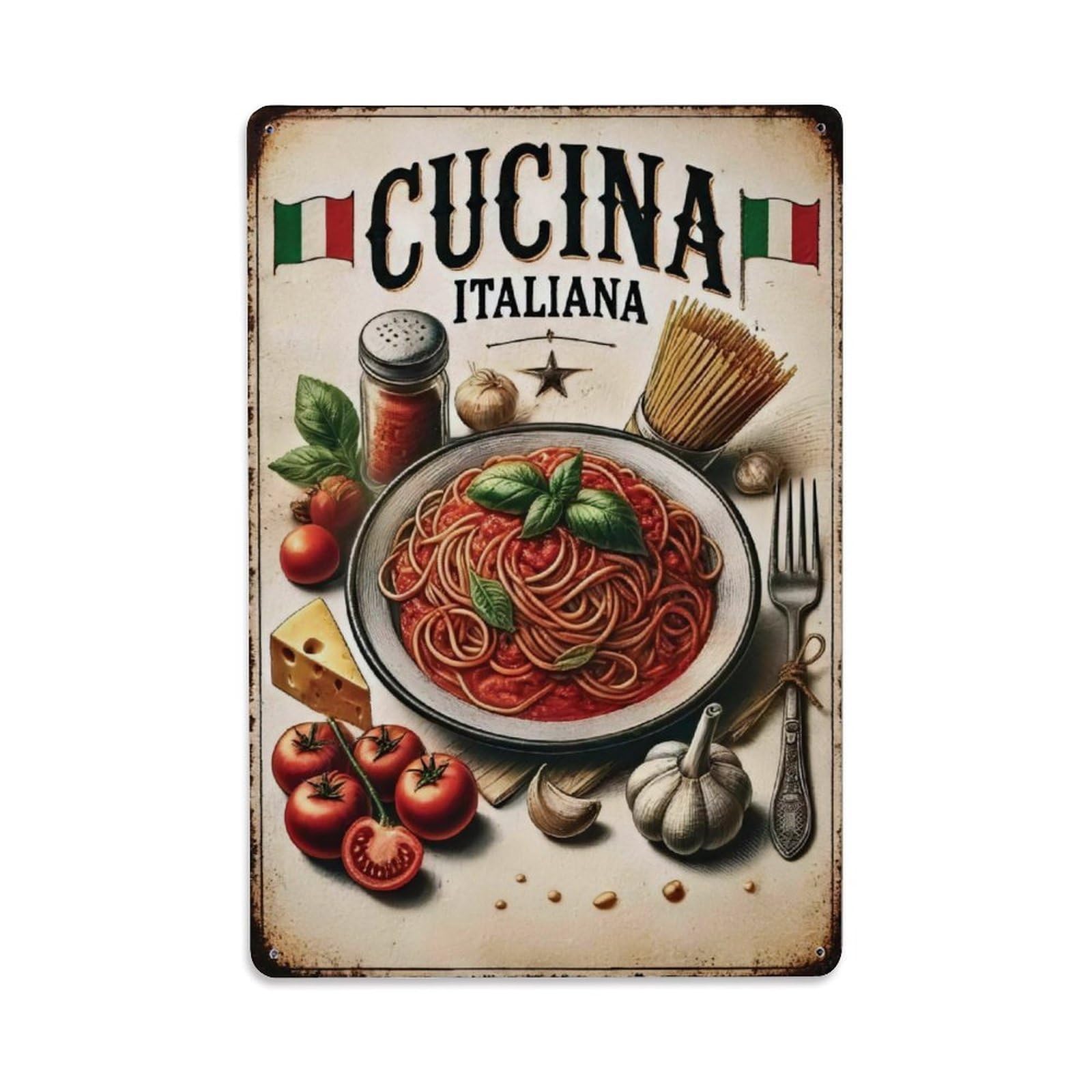 Ldfuieksufg Style Italian Kitchen Pasta Food Farmhouse Vintage Sign Vintage Aluminium Metal Sign, Retro Wall Decor For Home, Bar, Garage & Farmhouse 30X20cm
