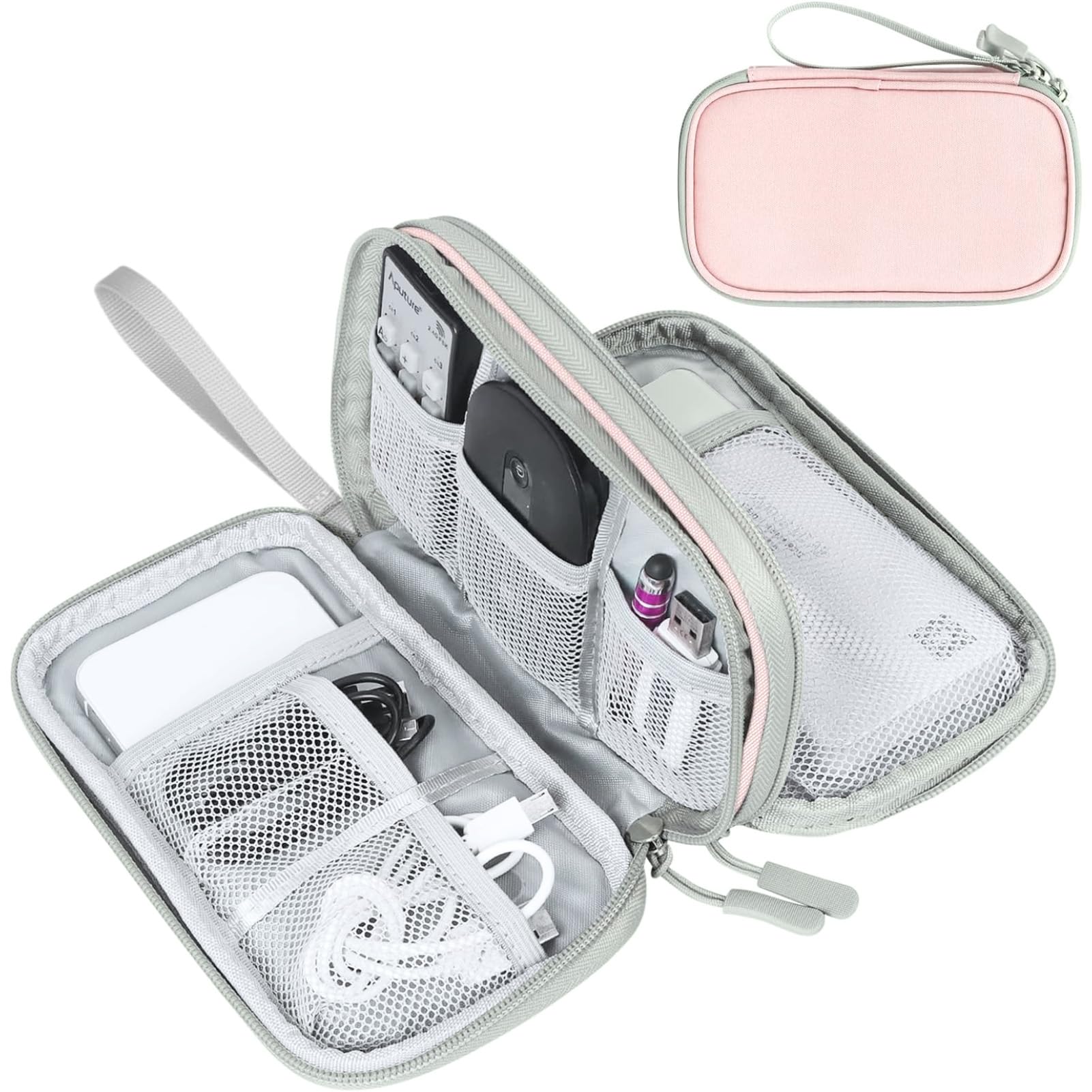 FYY Electronic Organizer, Travel Tech Pouch Bag, Medium, Light Pink