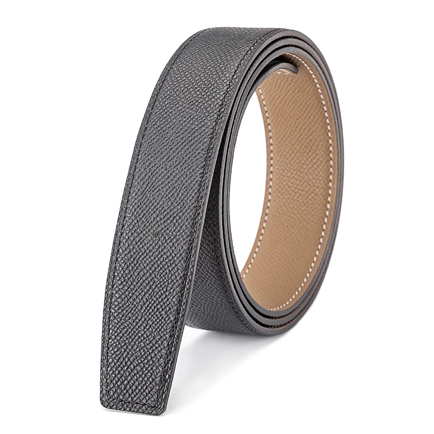 Vatee's Cinturón de repuesto reversible de piel auténtica sin hebilla de 3,8 cm/3,2 cm de ancho, H285: Black / Khaki, Medium