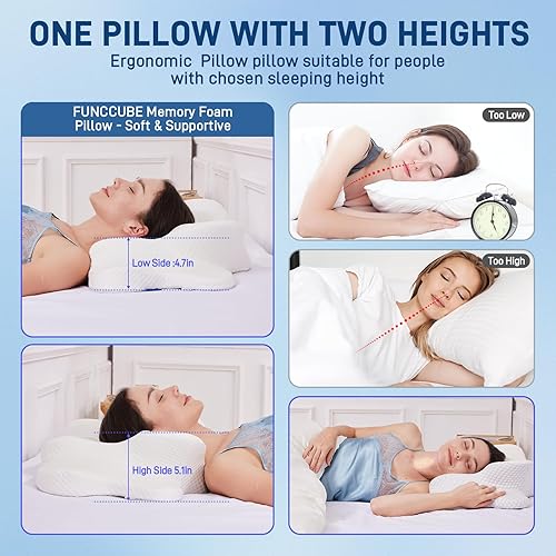 Miniatura 7 de Almohada cervical para dormir, almohada de espuma viscoelástica de contorno de doble altura para aliviar el dolor de cuello y apoyo, almohada