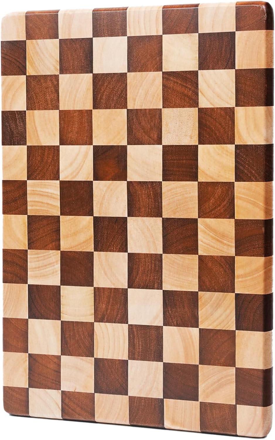 Checkered Cutting Board for Kitchen, Rubberwood Chopping Board with Non-Slip Feet, Large Butcher Block Serving Tray with Gift Box, 16" x 11" x 1.1"