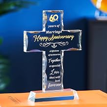 XLSJGYP Happy 60th Wedding Anniversary for Couple Glass Cross Gifts for Wife or Husband 60 years Perfect for her womem Home Decoration 60 years of marriage