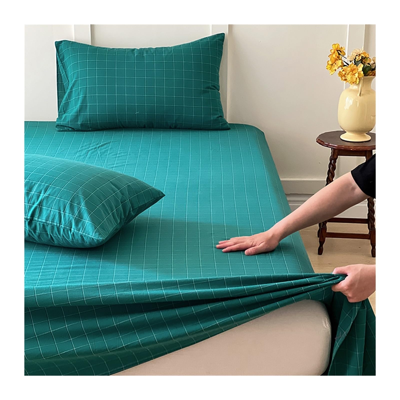 Bettlaken, atmungsaktiv, extra weich, Bettlaken aus 100% gewaschener Baumwolle, Bettlaken for Doppelbetten/Einzelbetten (Color : Green, Size : 240x270cm)