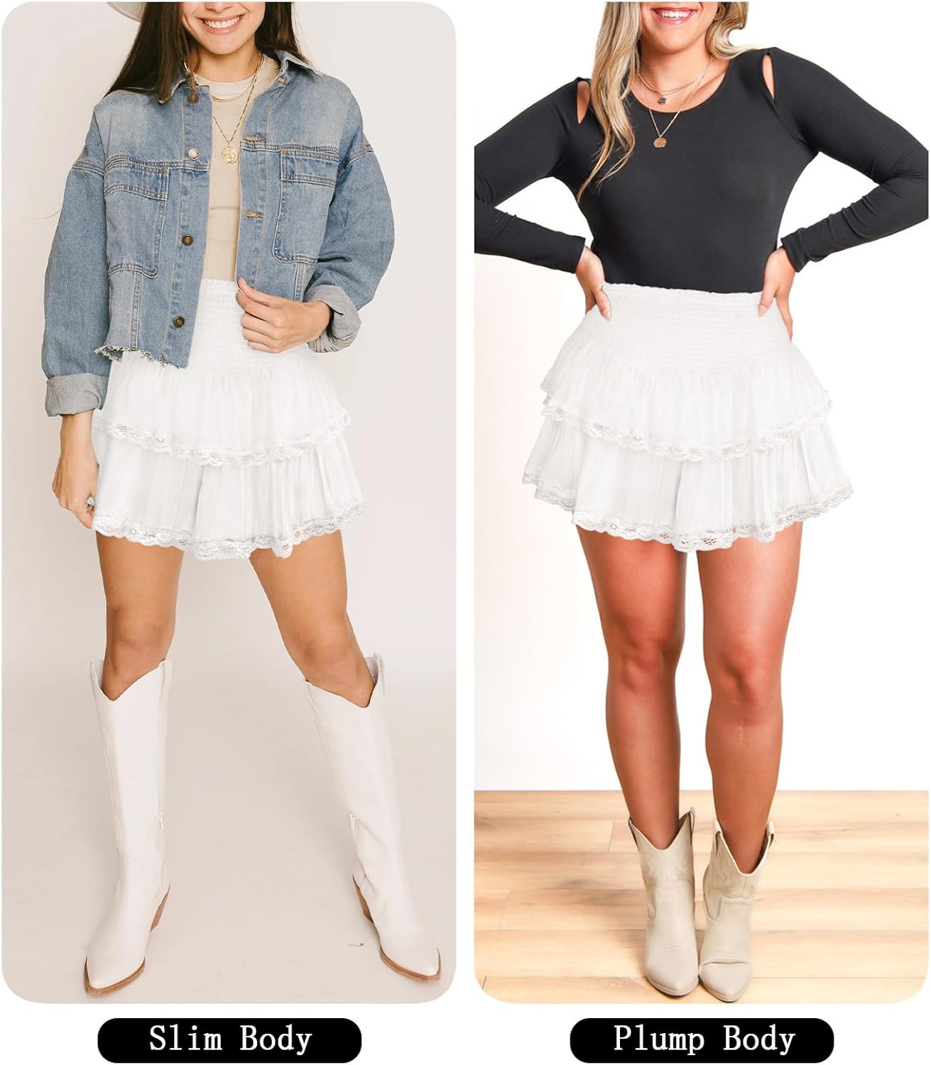 Women's Cute High Waist Ruffle Mini Skirt Layered Ruffle Hem Flared Flowy Casual Swing Beach Mini Short Skirt - Image 4