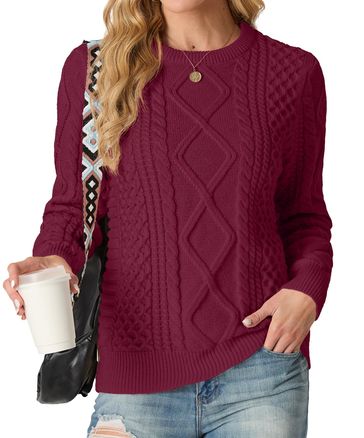 GRECERELLE Maglione da donna girocollo lavorato a maglia a trecce maglioni da donna maglioni da donna UK maglione a maniche lunghe pullover top
