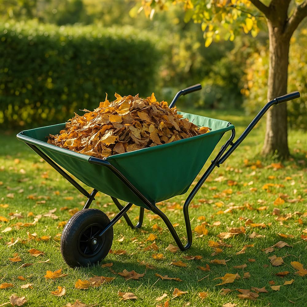 Virsus Carriola Pieghevole capacità 70 Litri 45 kg, Carrello da giardino struttura acciaio, sacca in tessuto, ruota diametro 20cm, ideale per il trasporto di legno, rifiuti da giardino, foglie - (F)