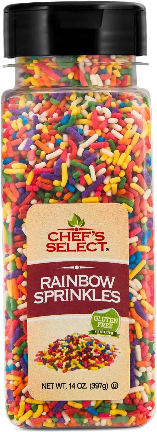 Chefs Select Decorative Rainbow Sprinkles Jimmies 14oz | Value Size | Gluten Free Certified