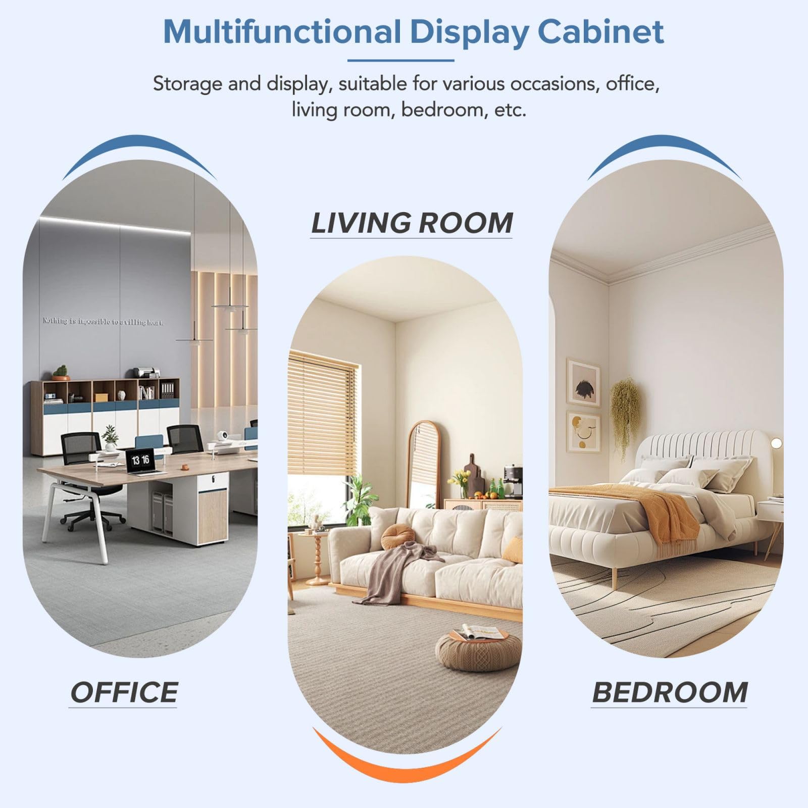 KOMHTOM Vetrina soggiorno con LED Credenza moderno, vetrina espositiva da terra con 3 ripiani in vetro per soggiorno camera da letto corridoio sala da pranzo (Bianco)