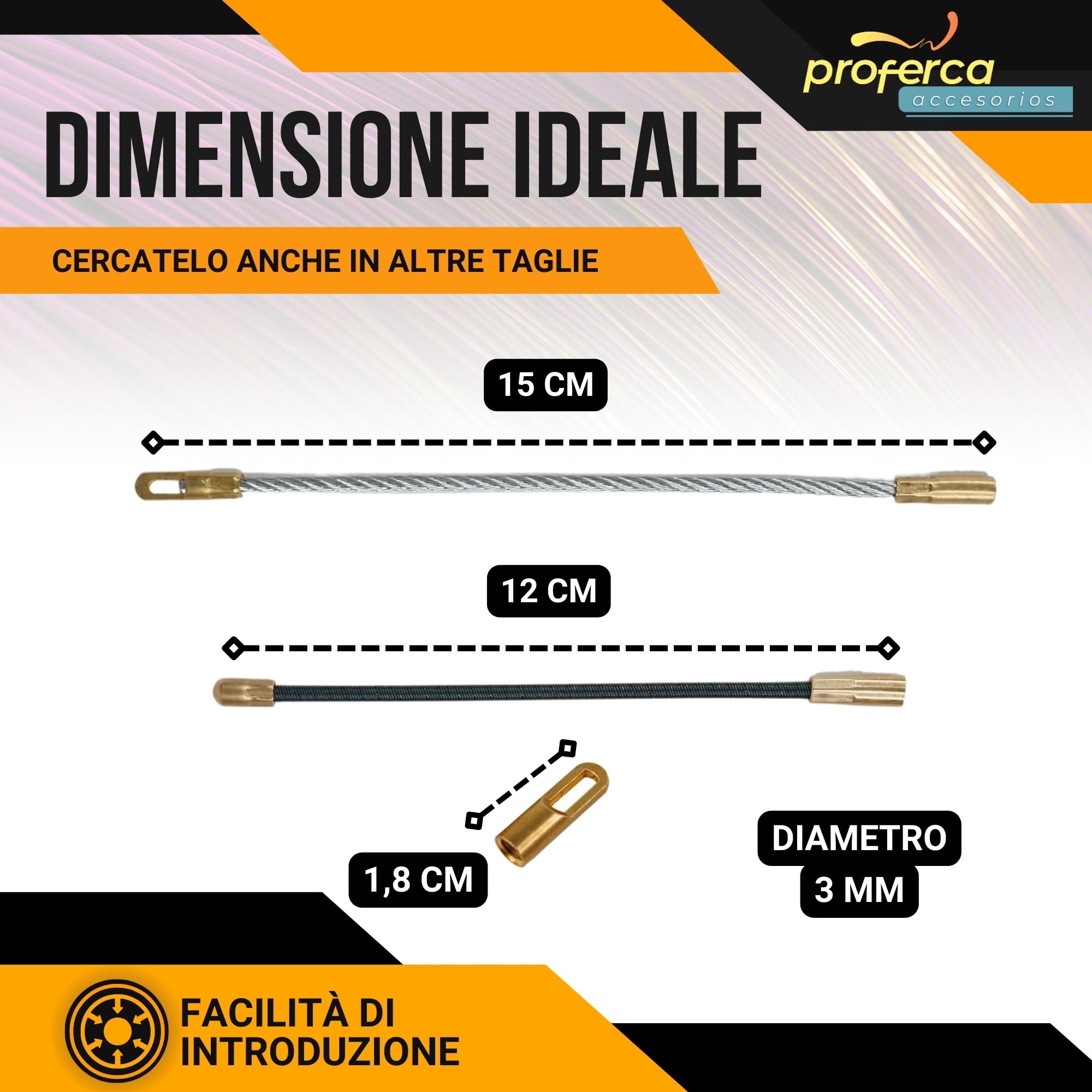 Kit di accessori di ricambio per sonda passacavi 3mm | 1 Occhiello tirante, 2 Testa flessibile | 3mm acciaio M4