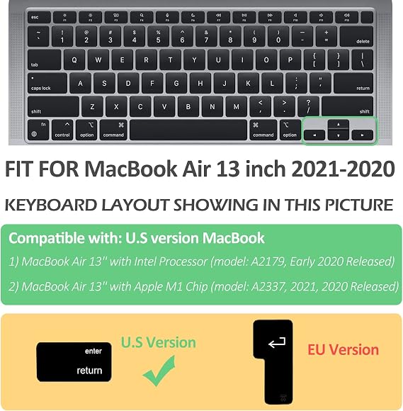 ProElife Keyboard Cover Skin for 2021 2020 MacBook Air 13 inch Apple M1 Chip A2337 / A2179 (Touch ID & U.S Enter) Keyboard Accessories Ultra Thin TPU Protector (Transparent Clear)