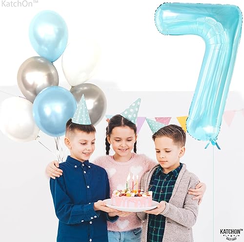 Miniatura 2 de KatchOn, Globo gigante azul claro del número 7 de 40 pulgadas  Globo de 7. cumpleaños para decoraciones de cumpleaños de 7  Globos 7 para cumpleaños