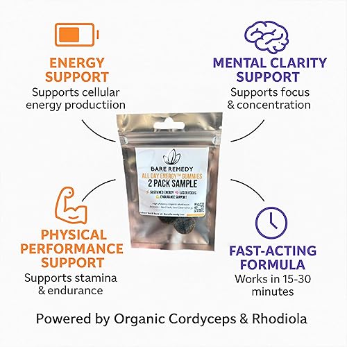 Miniatura 3 de All Day Energy Gummies - Cordyceps orgánico y extracto de hongo Rhodiola para energía limpia, concentración y resistencia - Sin choques, sin