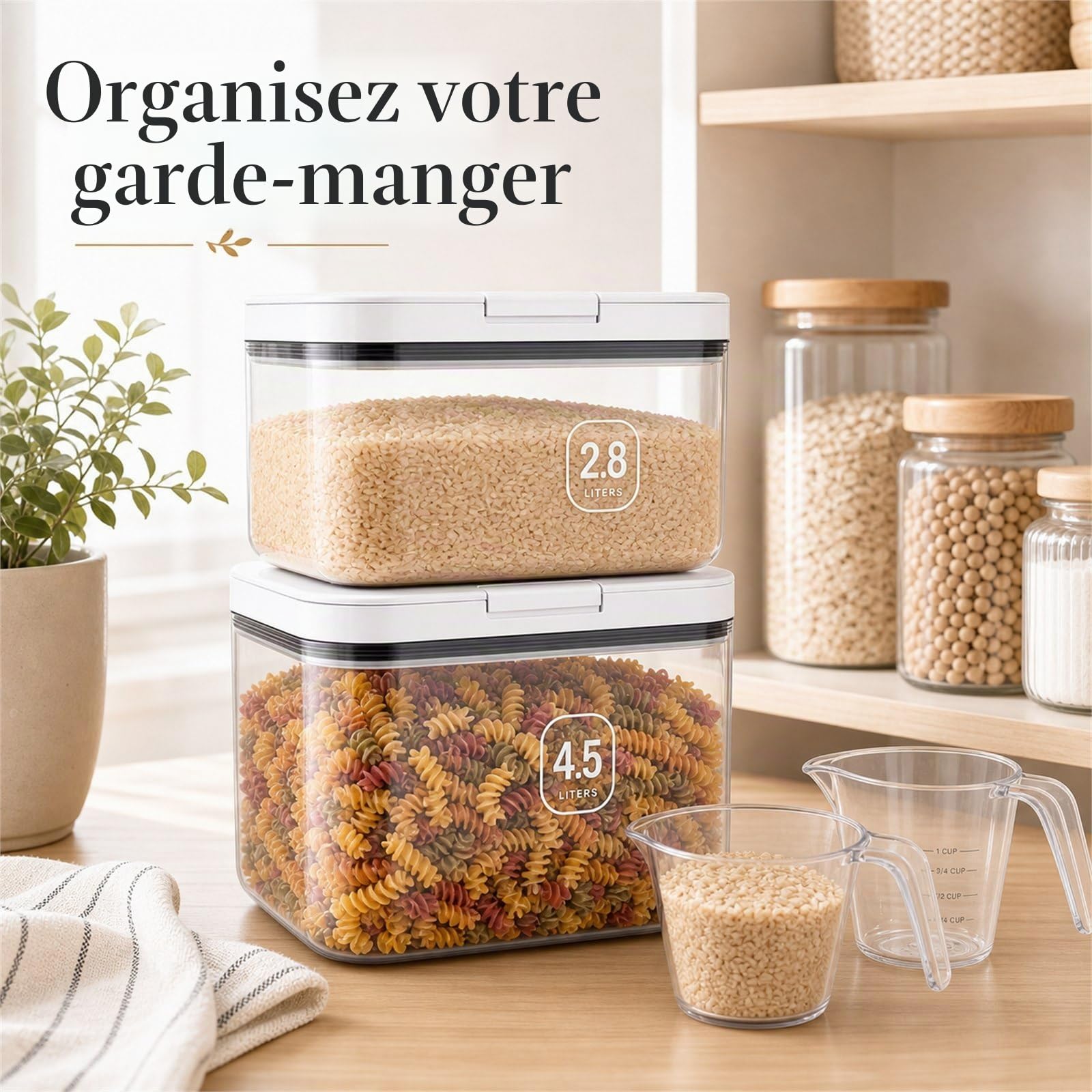 STARVAST Boîtes de conservation pour farine 4,5+2,8 litres, boîte de rangement pour la cuisine, conservation de riz avec jauge, boîtes de conservation avec couvercle hermétique, récipients de stockage