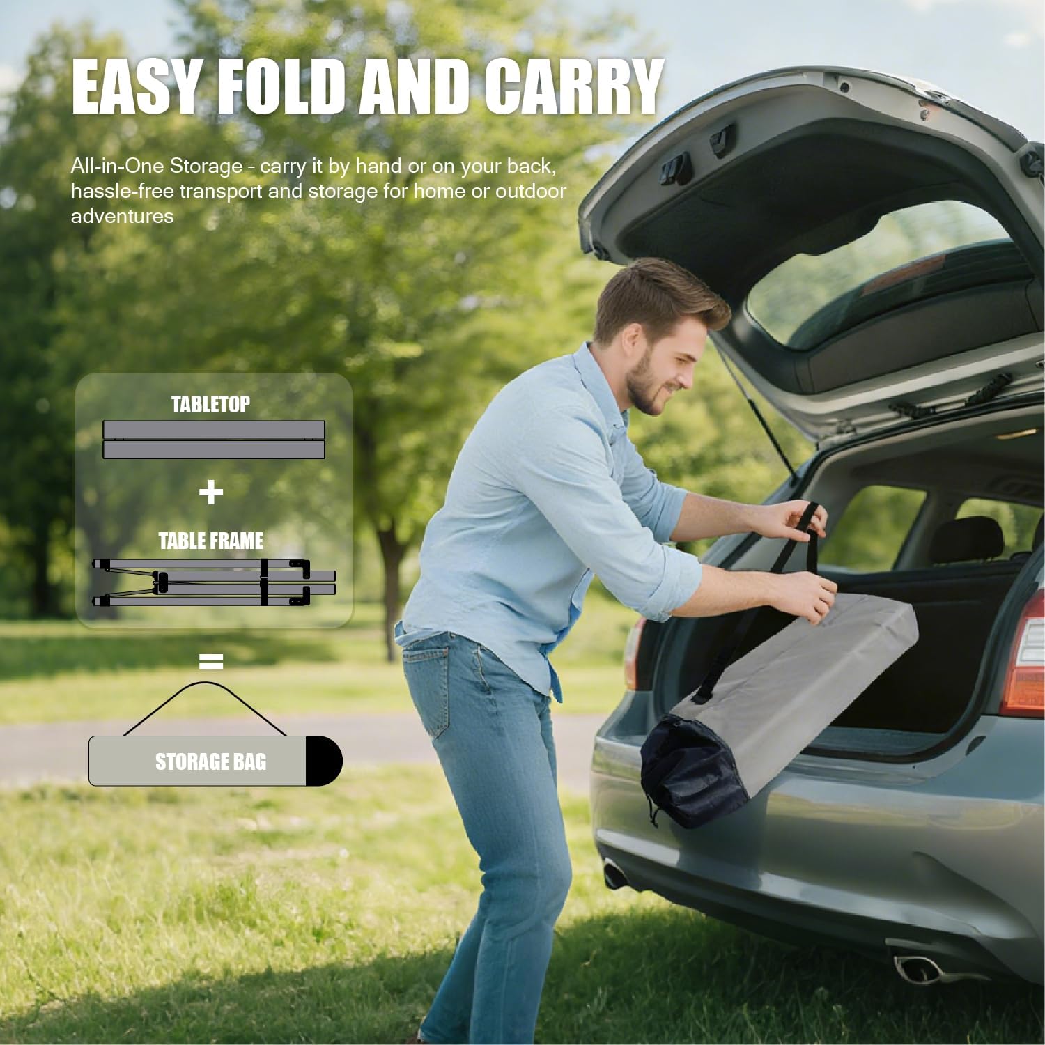 Portable Outdoor Camping Table, Oversize Aluminum Roll Up Lightweight Folding Table for Picnic, Barbecue, Beach, Tailgating, Party, Backyard, Indoor and Outdoor, Stable and Durable