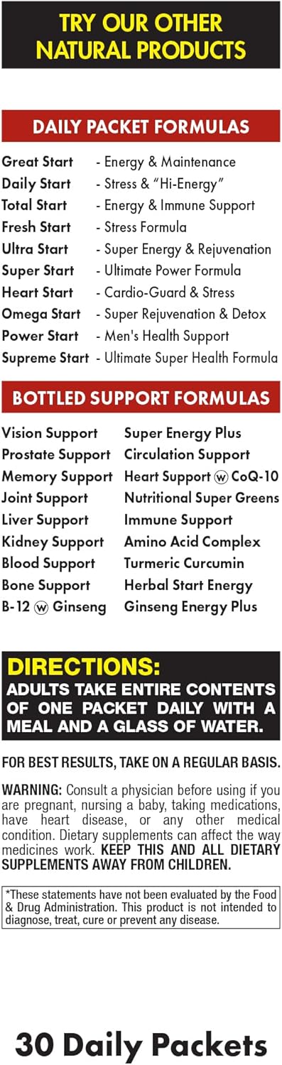 Daily Start All-in-One Daily Vitamin Pack - Energy & Focus - Vitamin B12, Panax Ginseng, B-Complex, Guarana, Yerba Mate, Ashwagandha & Antioxidants - 30 Day Supply