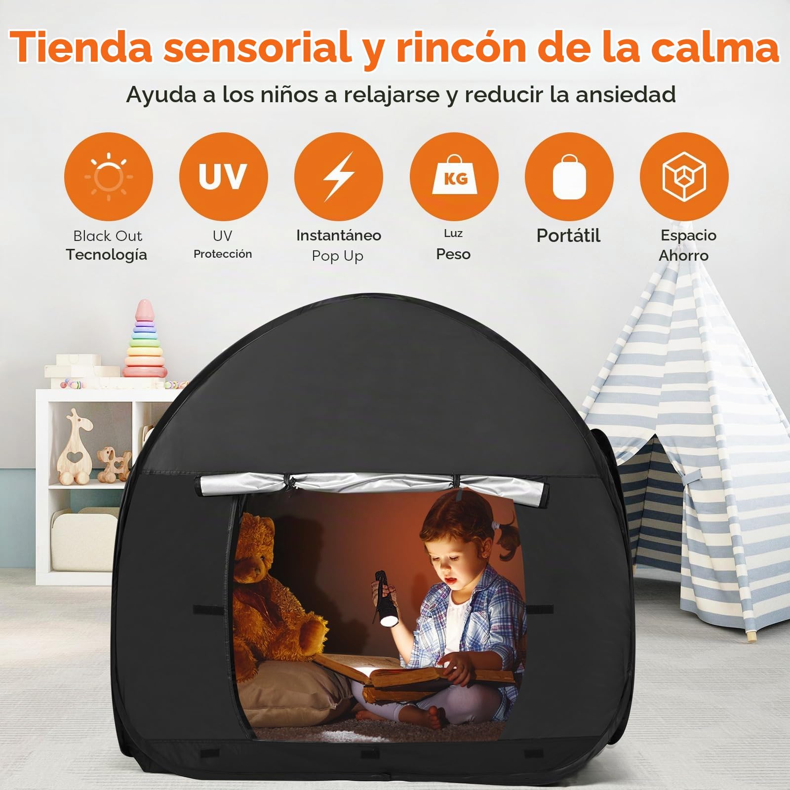 120cm Tienda de campaña emergente para niños Interior al Aire Libre Carpa de jardín para niños Jugando Tienda Campaña Infantil para Autismo Regalo Juguetes Tienda sensorial para niño