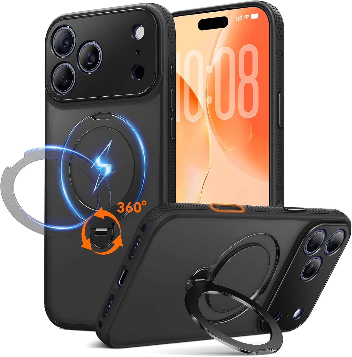 360° Spin Magnetic Stand for iPhone 17 Pro Max Case, Fit for MagSafe, All Around 4X Military-Grade Protection,Full Camera Protection,Anti-Slip Slim Phone Case for iPhone 17 Pro Max 6.9",Midnight Black