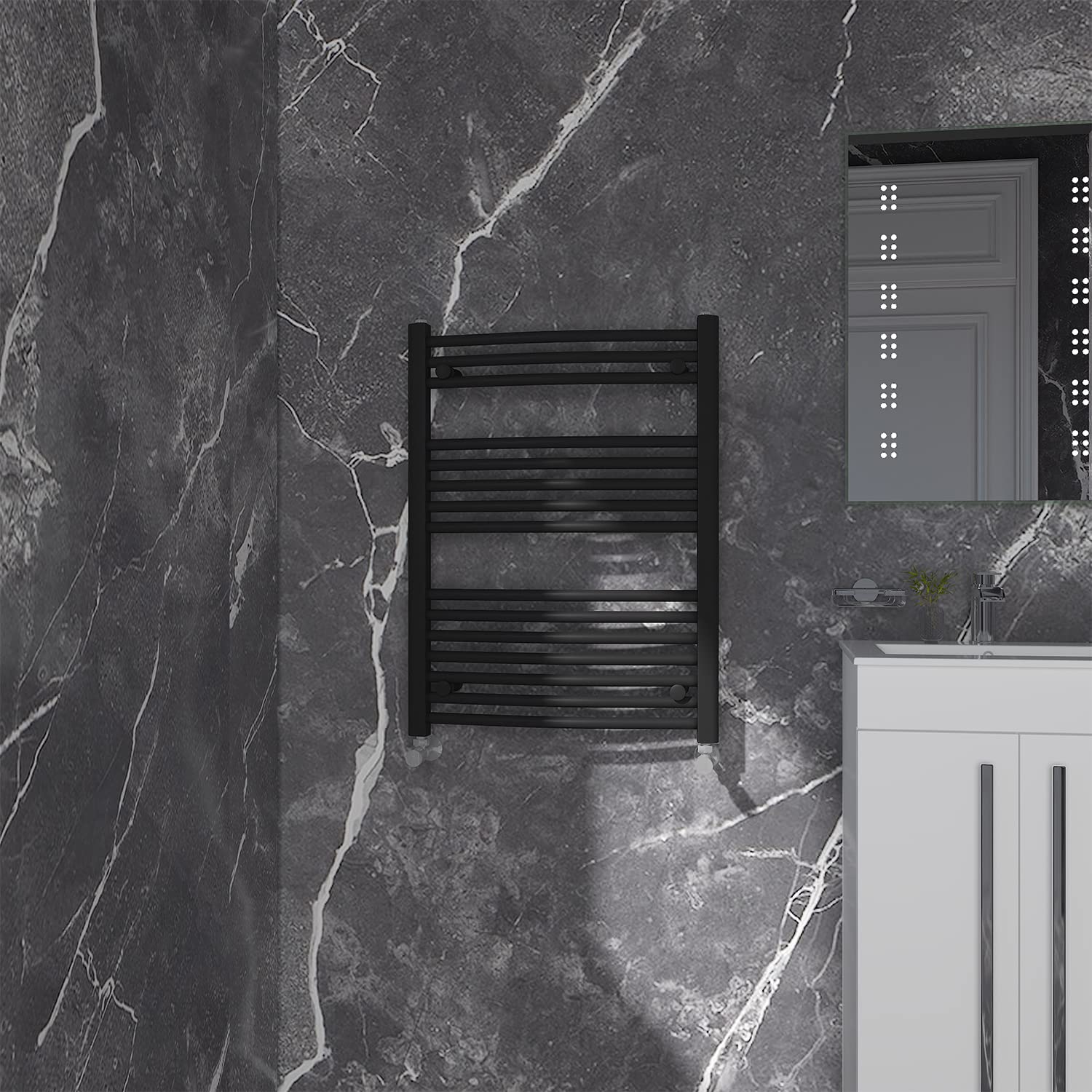 Nrg Black Curved Central Heating Towel Rail Bathroom Heated Rad Radiators Ladder Warmer - 800×600Mm