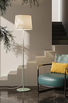 Marrien Cora Zemin Lambaderi, Kumaş Başlıklı Ayaklı Lamba ve Salon Oturma Odası Aydınlatması - Mint Yeşili - Modern Dekoratif Yer Lambası