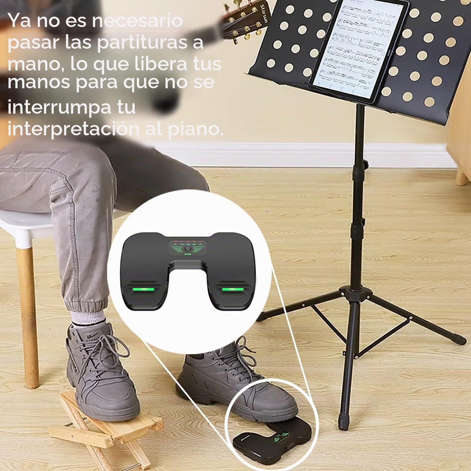 Pedal Bluetooth Partituras,Pedal para Pasar Paginas Tablet,Volteador de Página de Música Recargable,Pedal Bluetooth Page Turner para Tablets y Smartphones, Silencioso