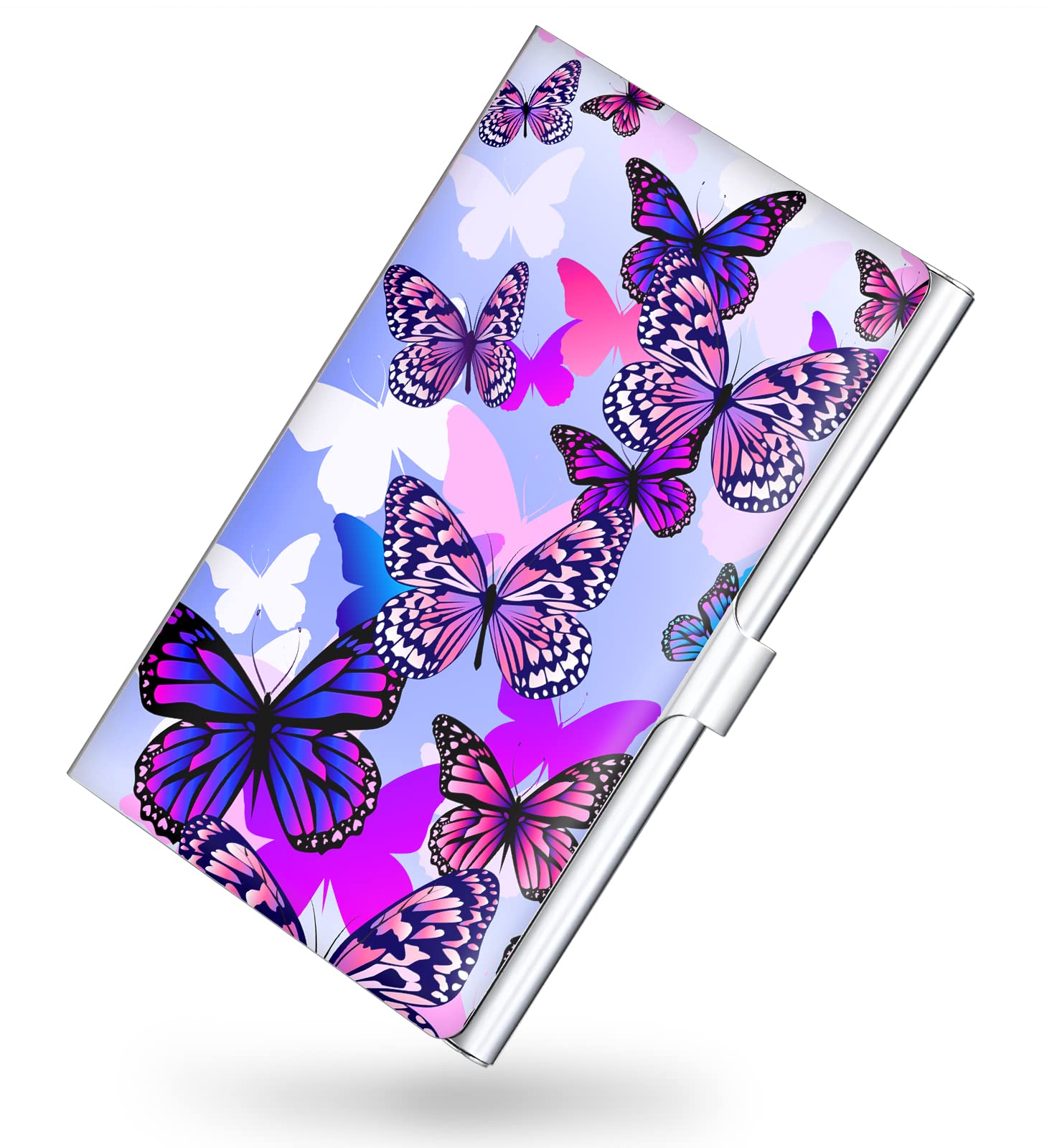 xiviers Business Card Holder，Color Printing Men's and Women's Business Card Case，Ultra-Thin Metal Business Card Organizer，Carry-on Pocket Wallet Business Card Holder,Purple Butterfly — image 1