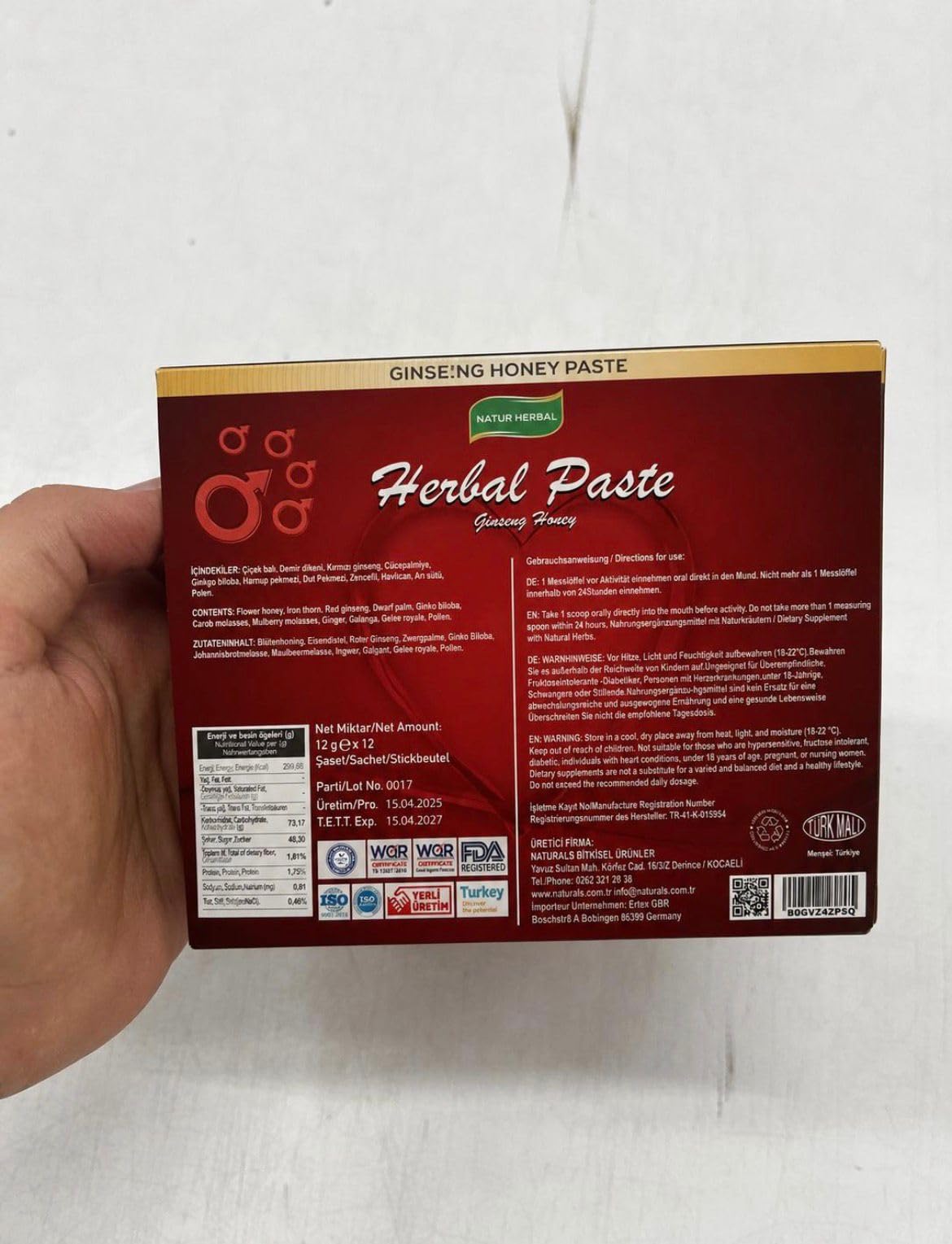 Ginseng Macun Herbal Gel 12 x 12 gr de alta dosis para el hombre activo con maca, tribulus (rojo-verde, 1)