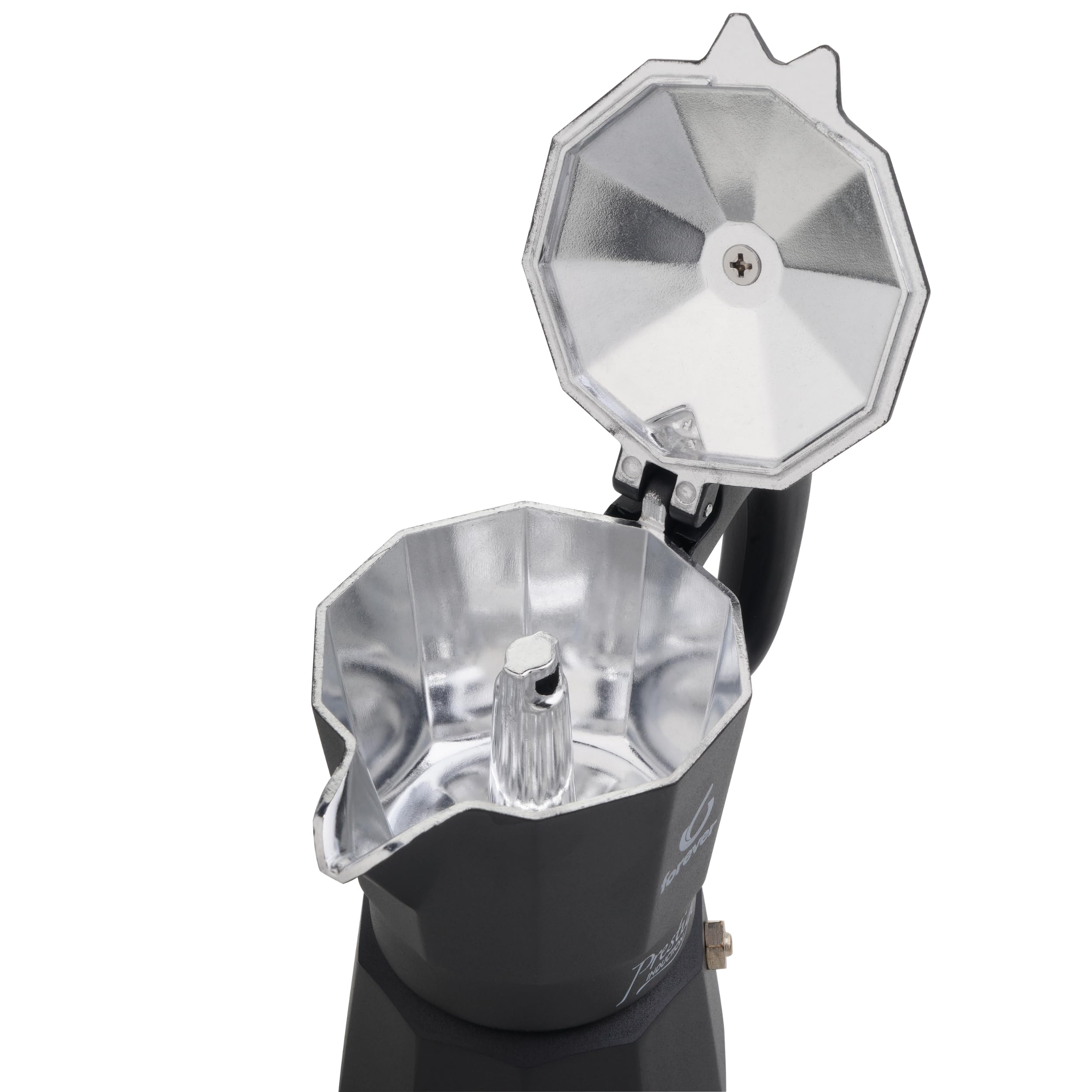 FOREVER Caffettiera Moka per Induzione, Miss Moka Prestige Induction 'All Black', Caffettiera Moka per Casa, Caffettiera Portatile per Viaggio, inclusa Guarnizione in Silicone (2 Tazze)