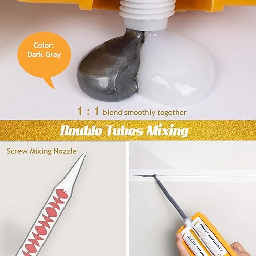 Miniatura 2 de NADAMOO Lechada epoxi gris oscuro, doble tubo, impermeable, lechada de azulejos de 19 onzas, 13.5 fl oz, línea de lechada de azulejos para ducha,