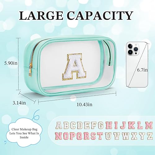 Miniatura 4 de YOOLIFE - Bolso transparente con iniciales para artículos de aseo personal para mujer, bolso de maquillaje y cosméticos impermeable, regalos de San