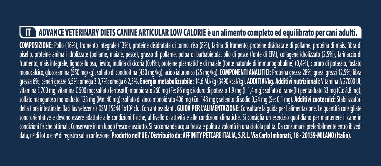 Advance Veterinary Diets - Articular Reduced Calorie - Cibo per Cani con Problemi Articolari e Sovrappeso - 12kg