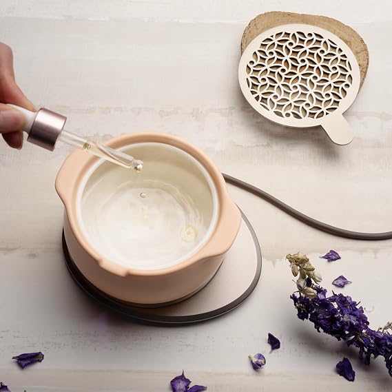 Jun Self-Heating Diffuser Set Rosy Apricot | 5 fl oz / 150 mL Smart Ceramic Essential Oil Diffuser with Heating Pad