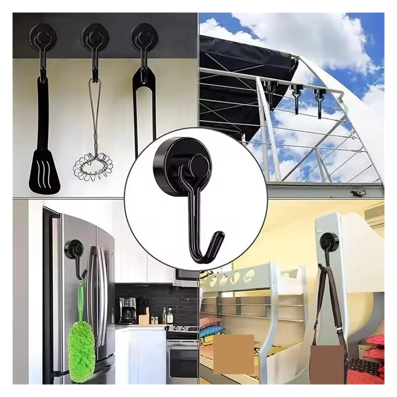 Genérico Gancho magnético negro de varios tamaños, ganchos giratorios magnéticos resistentes for soporte, herramientas almacenamiento cocina y nevera(360-20mm-8PCS)