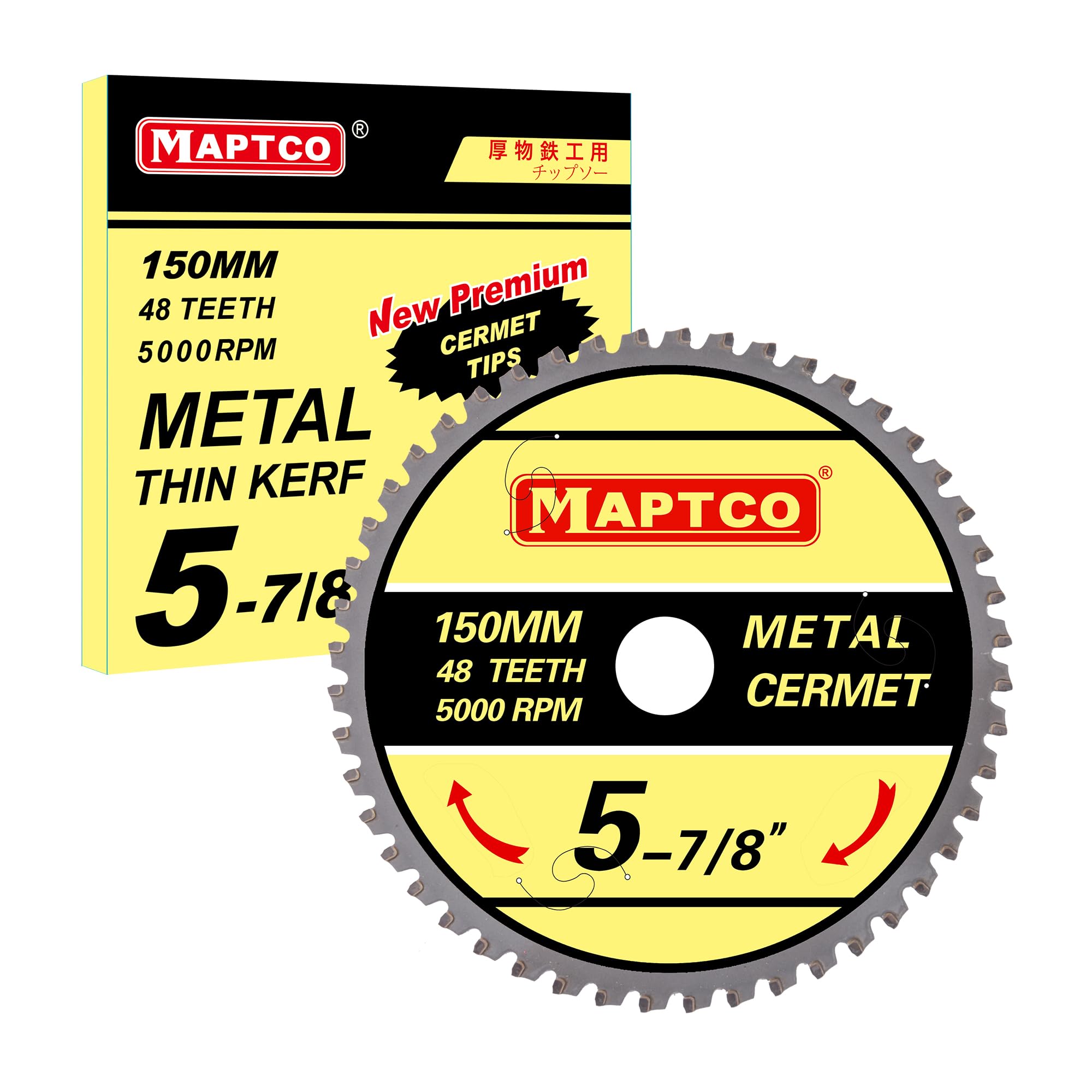 MAPTCO, 150mm 48T Cermet Tipped Metal Cutting Circular Saw Blade, for Stainless Iron aluminium Cutting, For Cordless Circular Saw.